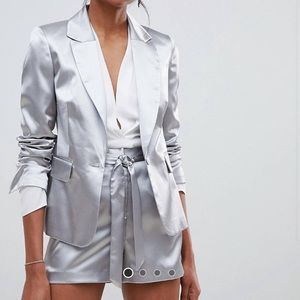 Silver blazer and short suit set